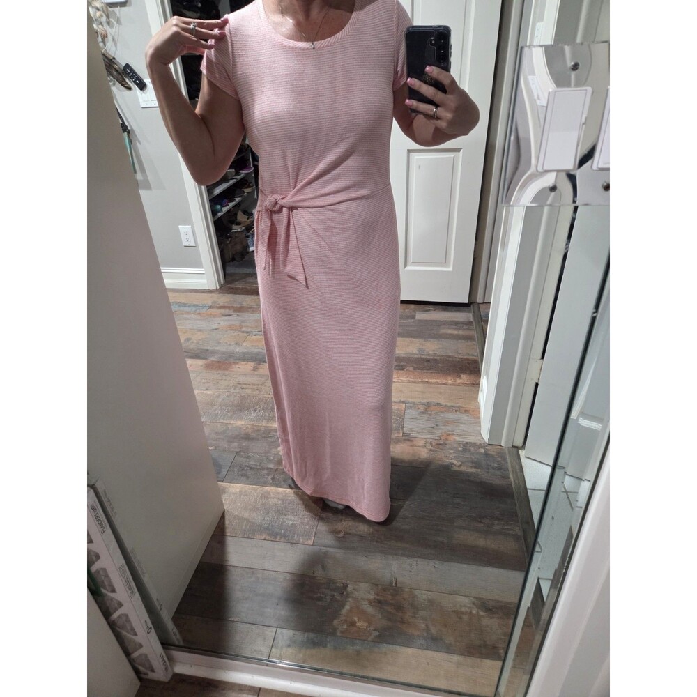 T by Talbots Striped Knit Tie Waist Maxi Dress SZ S/M Comfy Stretch Everyday B3